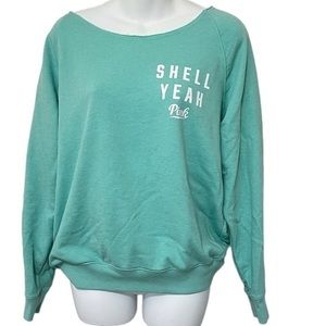 PINK Light Green Sweatshirt with Wide Neckline Size L